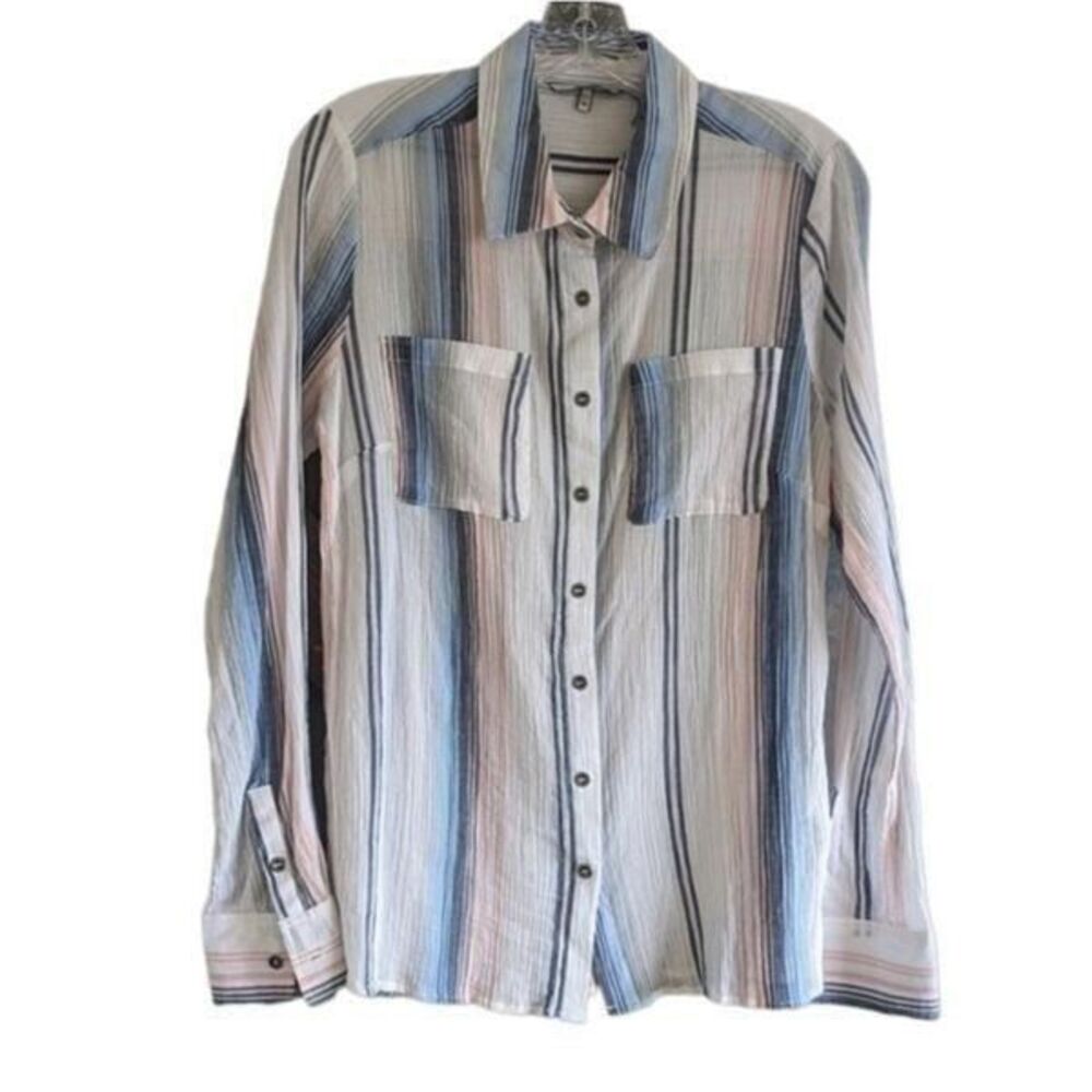 BKE Shirt Top Blouse Women's Medium Button Down Long Sleeve Cotton Striped New